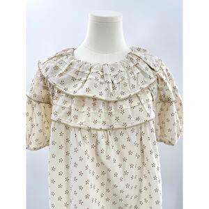 The Great. Sterling Blouse Cream Ivory Floral Ruffle Cotton Top 1 S